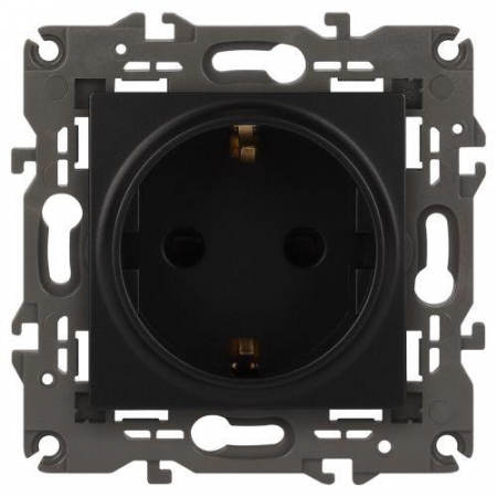 Розетка 1-м СП Эра Elegance 14-2102-05 16А IP20 16AX 250В 2P+E Schuko защ. шторки антрацит Эра Б0034276