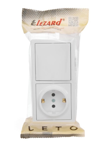 Блок ОП LETO (1-кл. выключатель + 1-м розетка с заземл.) горизонт. бел. LEZARD 752-0200-170BAP