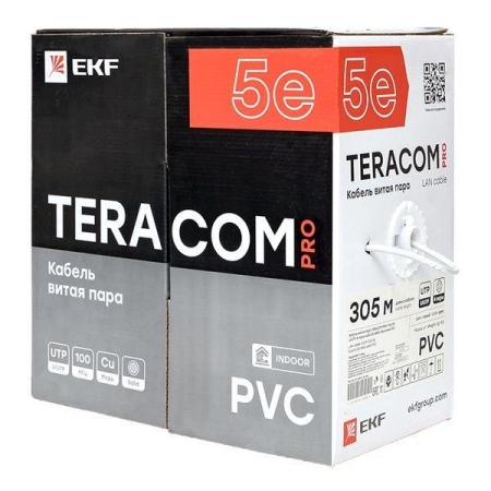 Кабель витая пара U/UTP кат.5E 4 пары 24 AWG solid PVC сер. TERACOM PRO PRO EKF TRP-5EUTP-04PVC-GY-IN3