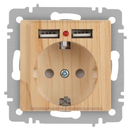 Розетка 1-м СП Accent 6-410-11 16А IP20 250В P+E Schuko + 2хUSB защ. шторки сосна Intro Б0063720 Розетка 1-м СП Accent 6-410-11 16А IP20 250В P+E Schuko + 2хUSB защ. шторки сосна Intro Б0063720