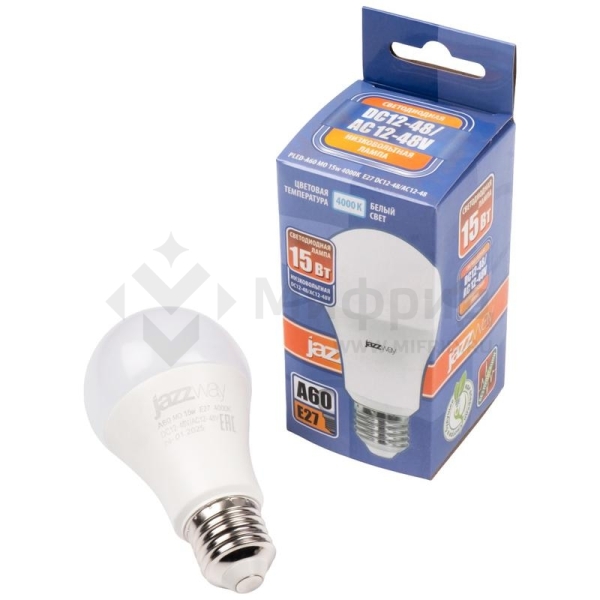 Лампа светодиодная низковольтная PLED-A60 MO 15Вт 4000К холод. бел. E27 12-48В AC/DC Pro JazzWay 5050563