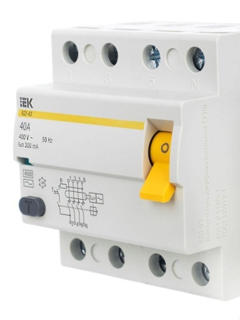 Выключатель дифференциального тока (УЗО) 4п 40А 300мА тип AC ВД1-63 KARAT IEK MDV10-4-040-300 Выключатель дифференциального тока (УЗО) 4п 40А 300мА тип AC ВД1-63 KARAT IEK MDV10-4-040-300