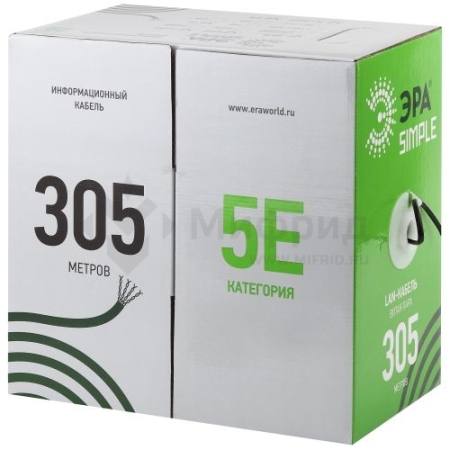 Кабель витая пара U/UTP кат.5E 4х2х24AWG solid CCA PVC Simple сер. (м) UL-4-PVC-A Эра Б0044434