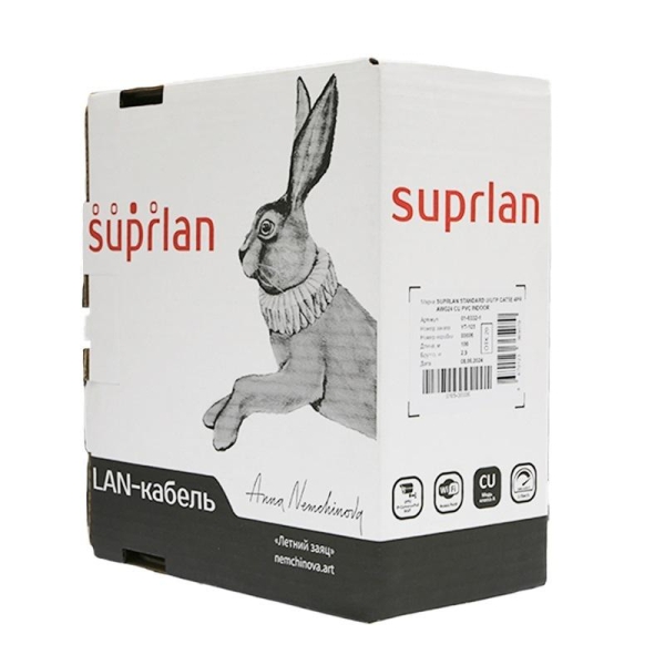 Кабель витая пара UTP кат.5e 4х2хAWG24 Cu PVC Indoor Standard 100м (м) SUPRLAN 01-0332-1 Кабель витая пара UTP кат.5e 4х2хAWG24 Cu PVC Indoor Standard 100м (м) SUPRLAN 01-0332-1