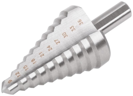 Сверло ступенчатое HSS (Р6М5) по металлу 9 ступеней 9-36мм FIT 36399