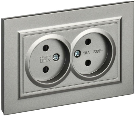 Розетка 2-м СП BRITE РСш12-2-БрС 10А в сборе без заземл. защ. шторки сталь IEK BR-R23-10-K46-F Розетка 2-м СП BRITE РСш12-2-БрС 10А в сборе без заземл. защ. шторки сталь IEK BR-R23-10-K46-F