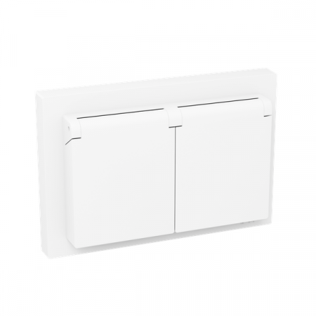 Розетка 2-м СП Эпика 16А IP44 с заземл. защ. шторки с рамкой с крышками механизм бел. EKF UP1-SOW-211-44