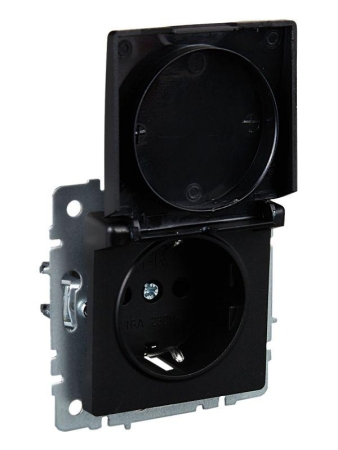 Розетка BRITE РСбш10-3-БрЧ 16А IP20 с заземл. защ. шторки с крышкой механизм черн. IEK BR-R16-16-K02
