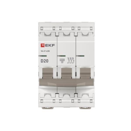 Выключатель автоматический 3п D 20А 4.5кА ВА 47-63N PROxima EKF M634320D Выключатель автоматический 3п D 20А 4.5кА ВА 47-63N PROxima EKF M634320D