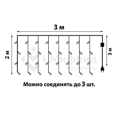 Гирлянда занавес светодиод. ULD-C3020-264/TTK MULTI IP44 с эффектом мерцания 3х2м 264 светодиода разноцвет. свет провод прозр. Uniel UL-00010917