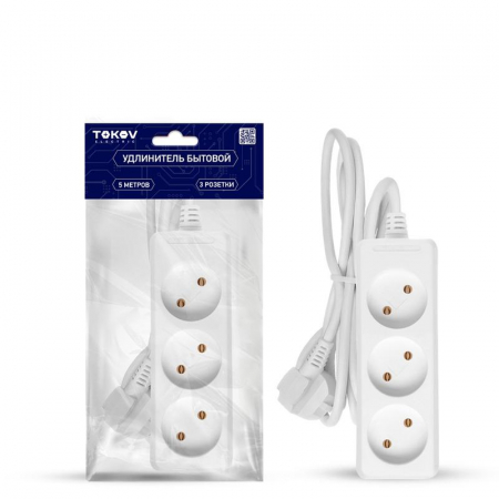 Удлинитель 3х5м без заземл. 10А 2х0.75 TOKOV ELECTRIC TKE-C01-BU3-5-075 Удлинитель 3х5м без заземл. 10А 2х0.75 TOKOV ELECTRIC TKE-C01-BU3-5-075
