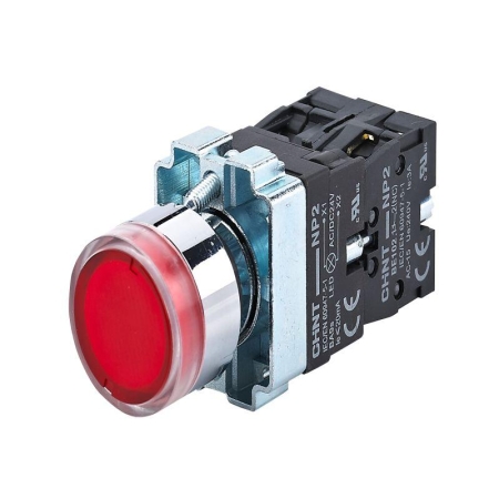 Кнопка управления NP2-BW3465 плоская 1НО+1НЗ AC/DC230В (LED) IP40 (R) красн. CHINT 574366