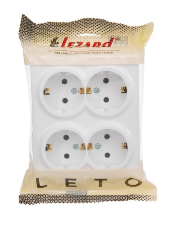 Розетка 4-м ОП LETO с заземл. закрытый корпус ПБТ бел. LEZARD 752-0200-127BDP Розетка 4-м ОП LETO с заземл. закрытый корпус ПБТ бел. LEZARD 752-0200-127BDP