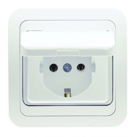 Розетка 1-м СП Mimoza 16А IP20 с крышкой бел./бел. Makel 12029 Розетка 1-м СП Mimoza 16А IP20 с крышкой бел./бел. Makel 12029