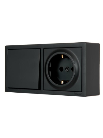 Блок ОП LETO (1-кл. выключатель + 1-м розетка с заземл.) горизонт. черн. бархат LEZARD 752-4200-170BAP