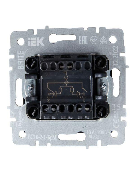 Выключатель 2-кл. СП BRITE ВС10-2-1-БрМ 10А с индик. механизм маренго IEK BR-V20-1-10-K35