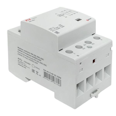 Контактор модульный КМ 40А 2NO+2NC 230В AC (3 мод.) AVERES EKF km-av-3-40-22-230V Контактор модульный КМ 40А 2NO+2NC 230В AC (3 мод.) AVERES EKF km-av-3-40-22-230V