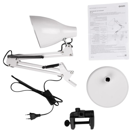 Светильник настольный TBL-02 под лампу Е27 (струбцина и подставка в компл.) бел. ФАZА 5046252