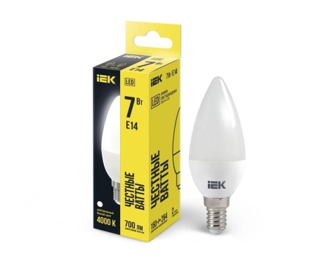 Лампа светодиодная 7Вт C35 свеча 4000К нейтр. бел. E14 230В IEK LLE-C35-7-230-40-E14 Лампа светодиодная 7Вт C35 свеча 4000К нейтр. бел. E14 230В IEK LLE-C35-7-230-40-E14