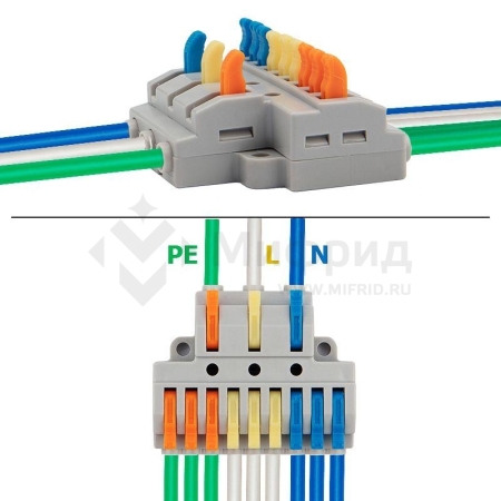 Клемма СМК 3х3 проходная разветвительная 3 полюса с монтажной площадкой (1 ввод 3 вывода на полюс) (уп.4шт) Rexant 07-5232-04