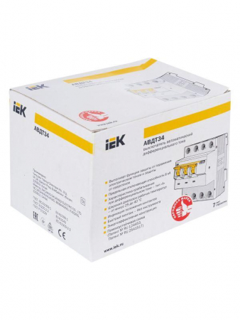 Выключатель автоматический дифференциального тока 4п (3P+N) C 32А 30мА тип A 6кА АВДТ-34 KARAT IEK MAD22-6-032-C-30 Выключатель автоматический дифференциального тока 4п (3P+N) C 32А 30мА тип A 6кА АВДТ-34 KARAT IEK MAD22-6-032-C-30
