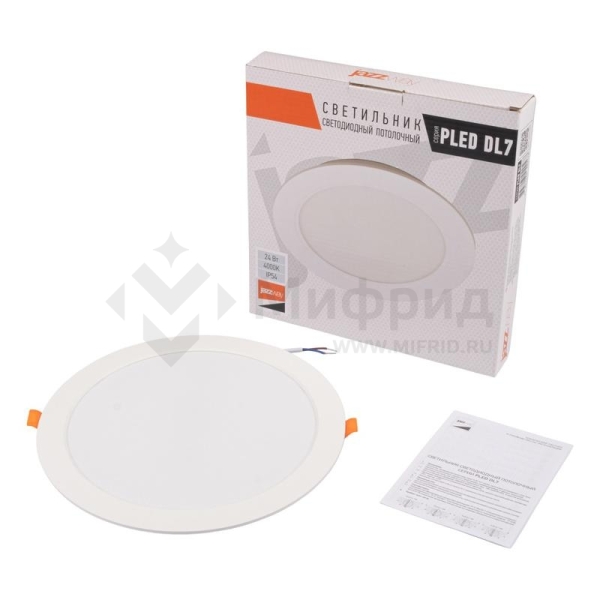 Светильник светодиодный PLED DL7 WH Downlight 24Вт 4000К 220х26мм IP54 ДВО встраив. Pro JazzWay 5042568