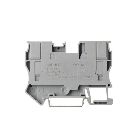 Клемма проходная зажим push-in 2 точки подключения 10кв.мм сер. DKC VPR-10-GY