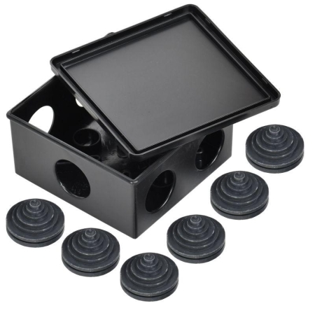 Коробка распаячная ОП 85х85х40 IP44 КМ41235 6 гермовводов черн. IEK UKO21-085-085-040-K02-44