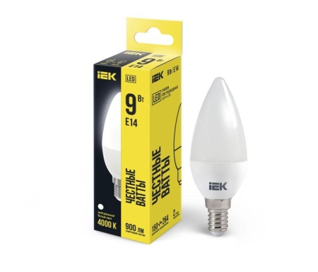 Лампа светодиодная 9Вт C35 свеча 4000К нейтр. бел. E14 230В IEK LLE-C35-9-230-40-E14 Лампа светодиодная 9Вт C35 свеча 4000К нейтр. бел. E14 230В IEK LLE-C35-9-230-40-E14