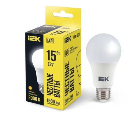 Лампа светодиодная A60 15Вт грушевидная 230В 3000К E27 IEK LLE-A60-15-230-30-E27 Лампа светодиодная A60 15Вт грушевидная 230В 3000К E27 IEK LLE-A60-15-230-30-E27