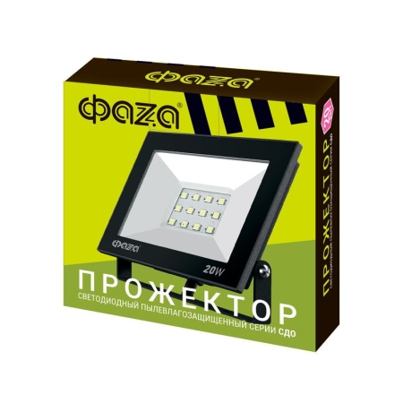 Прожектор светодиодный СДО-20 20Вт 6500К IP65 230В BL ДО прозр. закален. стекло ФАZА 5047266 Прожектор светодиодный СДО-20 20Вт 6500К IP65 230В BL ДО прозр. закален. стекло ФАZА 5047266