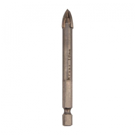 Сверло по стеклу и керамике 10мм 4 грани шестигранный хвостовик Kranz KR-91-0651