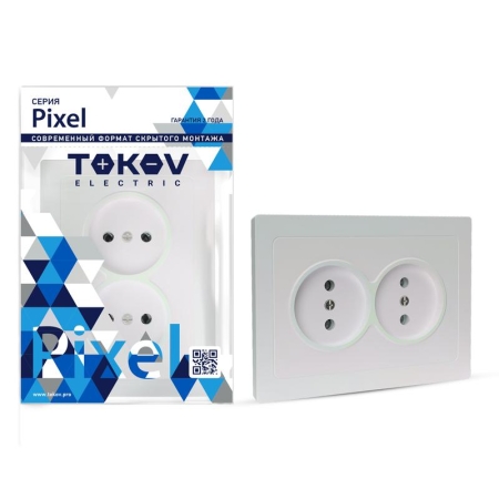 Розетка 2-м СП Pixel 16А IP20 без заземл. в сборе перламутр. TOKOV ELECTRIC TKE-PX-R2F-C04 Розетка 2-м СП Pixel 16А IP20 без заземл. в сборе перламутр. TOKOV ELECTRIC TKE-PX-R2F-C04