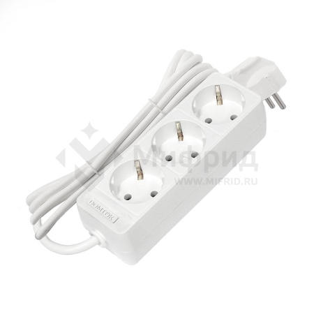 Удлинитель 3х3м с заземл. 16А IP20 3.5кВт ПВС 3х1 бел. DOMTOK 2391