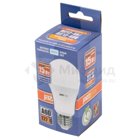 Лампа светодиодная низковольтная PLED-A60 MO 15Вт 4000К холод. бел. E27 12-48В AC/DC Pro JazzWay 5050563