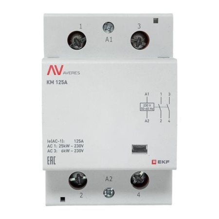 Контактор модульный КМ 125А 2NО 230В AC (3 мод.) AVERES EKF km-av-3-125-20-230V Контактор модульный КМ 125А 2NО 230В AC (3 мод.) AVERES EKF km-av-3-125-20-230V