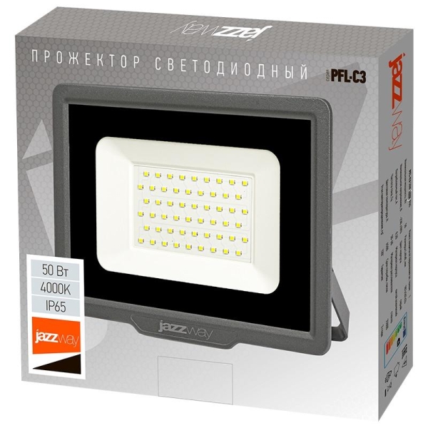 Прожектор светодиодный PFL-C3 50Вт 4000К IP65 ДО compact закален. прозр. стекло JazzWay 5045699 Прожектор светодиодный PFL-C3 50Вт 4000К IP65 ДО compact закален. прозр. стекло JazzWay 5045699