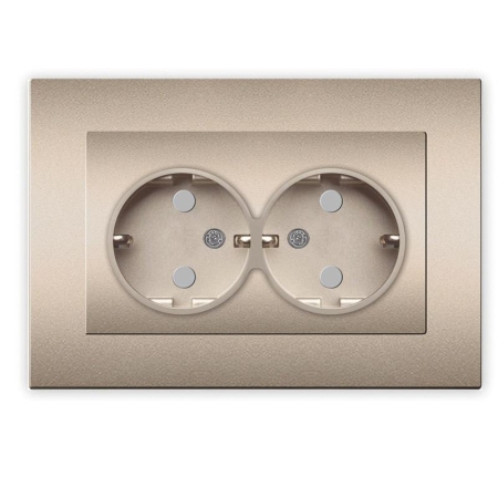 Розетка 2-м СП Афина 16А IP20 с заземл. защ. шторки в сборе шампань Universal A0050-Br Розетка 2-м СП Афина 16А IP20 с заземл. защ. шторки в сборе шампань Universal A0050-Br