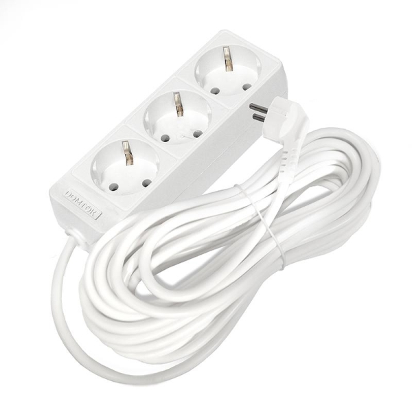 Удлинитель 3х10м с заземл. 16А IP20 3.5кВт ПВС 3х1 бел. DOMTOK 2390 Удлинитель 3х10м с заземл. 16А IP20 3.5кВт ПВС 3х1 бел. DOMTOK 2390