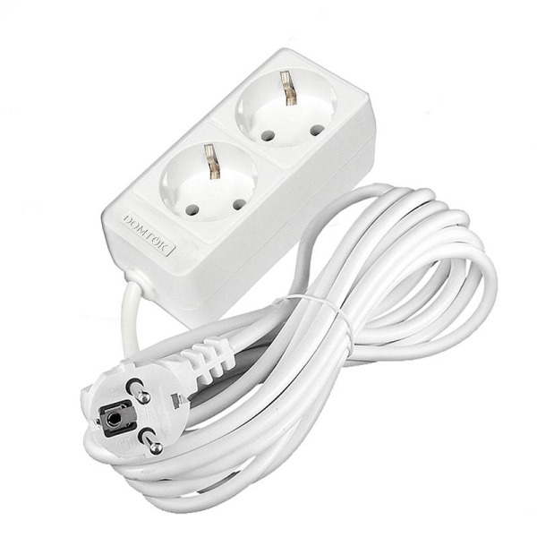 Удлинитель 2х5м с заземл. 16А IP20 3.5кВт ПВС 3х1 бел. DOMTOK 2387 Удлинитель 2х5м с заземл. 16А IP20 3.5кВт ПВС 3х1 бел. DOMTOK 2387