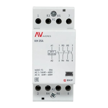 Контактор модульный КМ 25А 2NC+2NO 230В AC (2 мод.) AVERES EKF km-av-2-25-22-230V Контактор модульный КМ 25А 2NC+2NO 230В AC (2 мод.) AVERES EKF km-av-2-25-22-230V
