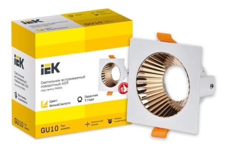 Светильник 4109 встраиваемый поворотный GU10 бел./золото пласт. IEK LT-UVB0-4109-GU10-1-K22