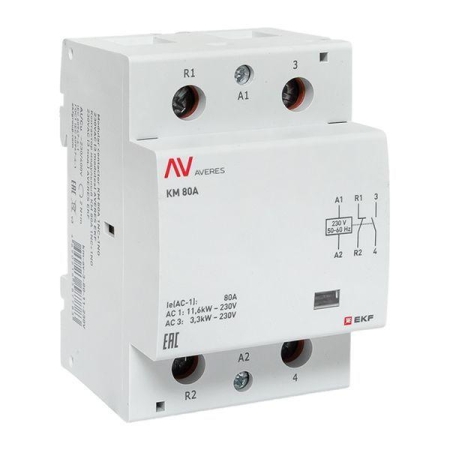 Контактор модульный КМ 80А 1NC+1NO 230В AC (3 мод.) AVERES EKF km-av-3-80-11-230V Контактор модульный КМ 80А 1NC+1NO 230В AC (3 мод.) AVERES EKF km-av-3-80-11-230V