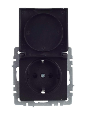 Розетка BRITE РСбш10-3-44-БрЧ 16А IP44 с заземл. защ. шторки с крышкой механизм черн. IEK BR-R16-16-44-K02