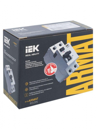 Выключатель дифференциального тока (УЗО) 2п 63А 30мА тип A ВДТ R10N ARMAT IEK AR-R10N-2-063A030 Выключатель дифференциального тока (УЗО) 2п 63А 30мА тип A ВДТ R10N ARMAT IEK AR-R10N-2-063A030