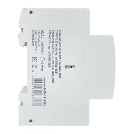 Контактор модульный КМ 80А 1NC+1NO 230В AC (3 мод.) AVERES EKF km-av-3-80-11-230V Контактор модульный КМ 80А 1NC+1NO 230В AC (3 мод.) AVERES EKF km-av-3-80-11-230V