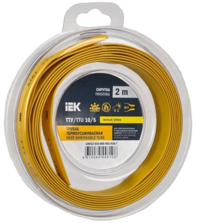 Трубка термоусадочная ТТУ нг-LS 10/5 желт. (уп.2м) IEK UDR12-010-005-002-K05-T Трубка термоусадочная ТТУ нг-LS 10/5 желт. (уп.2м) IEK UDR12-010-005-002-K05-T