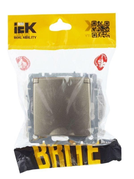 Розетка BRITE РСбш10-3-44-БрШ 16А IP44 с заземл. защ. шторки с крышкой механизм шампань IEK BR-R16-16-44-K37
