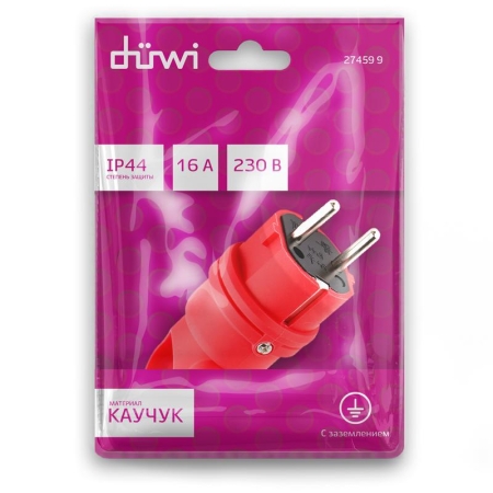 Вилка каучуковая прямая с/з 90град. с кольцом 16А 230В IP44 красн. Duwi 27459 9 Вилка каучуковая прямая с/з 90град. с кольцом 16А 230В IP44 красн. Duwi 27459 9