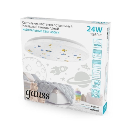 Светильник светодиодный 380х63 24Вт 4000К IP20 1560Лм круг (космос) настенно-потолочный накладной GAUSS 941411224R Светильник светодиодный 380х63 24Вт 4000К IP20 1560Лм круг (космос) настенно-потолочный накладной GAUSS 941411224R